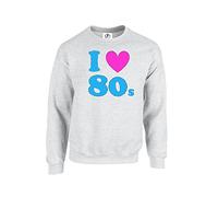 D&H CLOTHING UK I Heart Love The 80's 80s Jumper Sweatshirt Sweater Pullover Unisex Grey