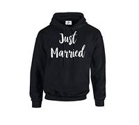 D&H CLOTHING UK Just Married Husband Wife Wifey Hubby Mr Mrs King Queen Couple Matching Pullover Hoodie Unisex Black