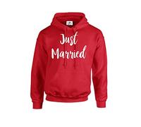 D&H CLOTHING UK Just Married Husband Wife Wifey Hubby Mr Mrs King Queen Couple Matching Pullover Hoodie Unisex Red