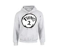 D&H CLOTHING UK Thing Two 2 And Thing One 1 Couples Matching Funny Costume Cat Twins Top Unisex Fit Hoodie Hooded Sweatshirt Jumber Top Grey