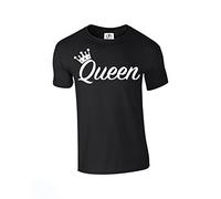 D&H King Queen Crown Couples Valentines Matching Love 01 Lover Unisex Fit T Shirt (Queen, T-Shirt) Black