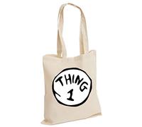 D&H Thing One 1 And Thing Two 2 Couples Matching Funny Costume Cat Twins Top Book Day Cotton Tote Bag