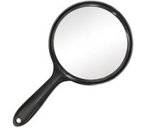 D Handheld Mirror with Handle - 5.4" W x 10.4" L Hand Mirror Large Doule Sided Magnifying Mirror 1X 2X Handle Makeup Mirror Acrylic Handheld Mirror Rounded Shape Black