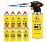 D.I.L Butane Gas Blow Torch, Stainless Steel, Auto Ignition, Adjustable Flame, 1300°C, for BBQ, Cooking, Soldering, Camping & DIY (Blow Torch +8 Gas)