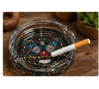 D.I.L Glass Ashtray, Skull Design, Heavy Duty, Round, Decorative Smoking Ash Tray for Home, Bar, Office & Outdoor Use