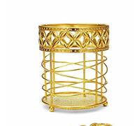 D.I.L Gold Cutlery Holder with Flower Design, Metal, Rust-Resistant, 15cm Tall, 12cm Round Base, for Kitchen Utensils