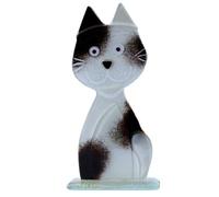 D & J Glassware Fused Glass Small Black & White Cat Ornament l 92579