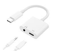 D & K Exclusives USB C to 3.5mm Audio Adapter with PD Fast Charging - 2-in-1 Type-C Headphone Jack Dongle with Hi-Res DAC Chip, Mic & Call Support, White