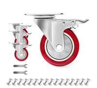 D&L 4 Inch Plate Swivel Castors Wheels 1800lbs Heavy Duty Castors with Brake Polyurethane Dual Locking Casters Set of 4 Red DL-I4-001