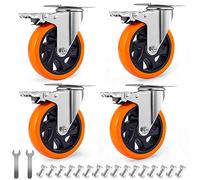 D&L 5 Inch Swivel Casters Wheels 1500lbs Heavy Duty Castors with Brake Polyurethane Dual Locking Casters Set of 4 Orange DL-I5-001