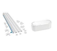D-Line 2010KIT001 4-Meter Micro Trunking Multipack, White - 20mm (W) x 10mm (H) & Cable Tidy Box, Hide and Conceal Extension Blocks and Electrical Cables - Small, White