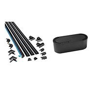 D-Line 2010KIT002 4-Meter Micro Trunking Multipack, Black - 20mm (W) x 10mm (H) & Cable Tidy Box Hide and Conceal Extension Blocks and Electrical Cables - Small, Black