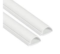 D-Line 30x15mm Cable Trunking 2m Pack, Half Round Profile, Self-Adhesive Wire Cover, Paintable Cable Management - 2x 30mm (W) x 15mm (H) x 1-meter Lengths - White