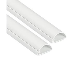 D-Line 30x15mm Cable Trunking 2m Pack, Half Round Profile, Self-Adhesive Wire Cover, Paintable Cable Management - 2x 30mm (W) x 15mm (H) x 1-meter Lengths - White
