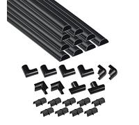 D-Line 30x15mm Cable Trunking 4m Multipack, Half Round Profile, Self-Adhesive Wire Cover, Paintable Cable Management - 10x 30mm (W) x 15mm (H) x 40cm Lengths and Accessories - Black