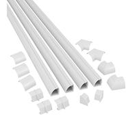 D-Line 4-meter Quarter Round Cable Trunking Kit, Corner Cable Cover, Self-Adhesive Floor Trim with Cable Channel - 4x 22mm (W) x 22mm (H) x 1-meter Lengths & 12 Accessories - White