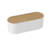 D-Line Cable Tidy Box, Hide Extension Blocks, Desk Cable Management, Organise TV Cables - 325mm (L) x 125mm (W) 115mm (H) - Small, White with Wood-Effect Lid