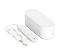 D-Line Cable Tidy Box with 4 socket 2m Extension Lead 13amp Surge Protected, Cable Management Solution, TV Wire Tidy, Desk Cable Organiser - Small, White