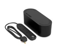D-Line Cable Tidy Box with 4 socket 2m Extension Lead 13amp Surge Protected, Cable Management Solution, TV Wire Tidy, Desk Cable Organiser - Small, Black