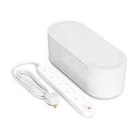 D-Line Cable Tidy Box with 6 socket 2m Extension Lead 13amp Surge Protected, Cable Management Solution, TV Wire Tidy, Desk Cable Organiser - Large, White