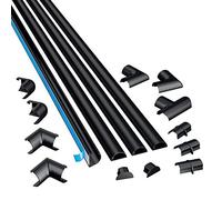 D-Line Micro+ Cable Trunking 4-Meter Pack, Half Round Cable Cover, Paintable, Self-Adhesive Wire Cover, Hide TV Wires, Cable Management - 4x 20mm (W) x 10mm (H) x 1m Lengths & Accessories - Black