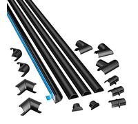 D-Line Mini Cable Trunking 4-Meter Pack, Half Round Cable Cover, Paintable, Self-Adhesive Wire Cover, Hide TV Wires, Cable Management - 4x 30mm (W) x 15mm (H) x 1m Lengths & Accessories - Black