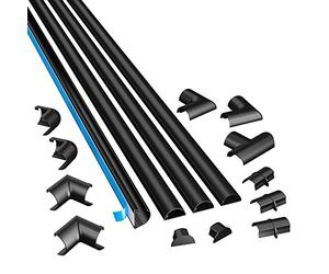 D-Line Mini Cable Trunking 4-Meter Pack, Half Round Cable Cover, Paintable, Self-Adhesive Wire Cover, Hide TV Wires, Cable Management - 4x 30mm (W) x 15mm (H) x 1m Lengths & Accessories - Black