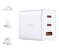D-Link DCP-651 65W GaN Fast Charger - 2 x USB-C & 1 x USB-A Compact Travel Adapter with Interchangeable Plugs (UK/EU/US/AU) - PD 3.0 & QC 4.0, Multi-Device Charging Block