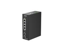 D-Link DIS-100G-06P 6-Port Gigabit Industrial Unmanaged PoE Switch - 4 PoE Ports (120W), 2 SFP Uplinks, IP40 Metal Housing, -40~75°C, Fanless Design, DIN Rail Mount, Dual Power Input
