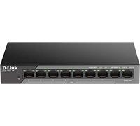 D-Link DSS-100E-9P 9-Port Fast Ethernet PoE Unmanaged Surveillance Switch, supports up to 250 metres long range PoE, 8 x PoE ports, 92 W PoE budget, Gigabit uplink, 6kV surge protection, fanless