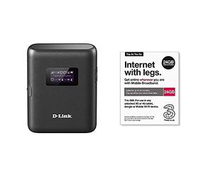 D-Link DWR-933 4G+ LTE-Advanced Cat 6 Wi-Fi Hotspot, 300 Mbps, Portable with Three Mobile Pay As You Go Mobile Broadband 24 GB data SIM