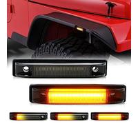 D-Lumina Fender Flare Side Marker Lights Smoked Lens Sequential Amber for Je-ep Wrangler TJ JK JL Bushwacker Flat Style Fender Flares, Front Fender Turn Signal Lamp Powered by 18-SMD LED, Pack of 2