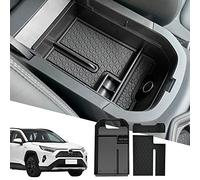 D-Lumina RAV-4 Center Console Organizer Compatible with Toyota RAV4 2019 2020 2021 2022 2023 - Armrest Secondary Storage Tray, w/Black Anti-Dust Mats