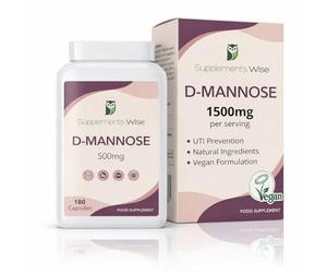 D-Mannose Capsules - 500mg x 180 - Cystitis Treatment for Women and Men - Urinary Tract, UTI and Bladder Support - 1500mg Dmannose Powder Per Serving - D Mannose for UTI and Water Infection Relief