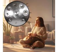 D Minor Handpan Drum - 10 Note Steel Percuss Instrument for Mtat Yoga and Music Therapy - Tuned 432Hz for Adults (Silver Relaxat & Mindfulness)