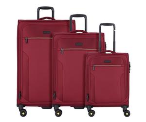 d&n Travel Line 9704 4 wheels Suitcase set 3-piece with expansion pleat red