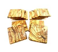D.O.M. 10 Flat Natural Wood Plates, Square, Made of Olive Wood, Untreated, Approx. 4.5 x 4.5 x 1.0 - 1.3 cm