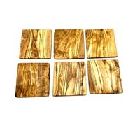 D.O.M. 10 Flat Natural Wood Plates, Square, Made of Olive Wood, Untreated, Approx. 5.5 x 5.5 x 0.5 cm