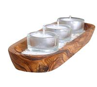 D.O.M.® Candle Holder Set Wellness Olive Wood Including Sand and 3 Tea Lights