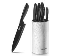 D.Perlla Knife Set, 7 Piece Kitchen Knife Set with Detachable Round Upright Knife Cylinder, Stainless Steel Black Coating, Lightweight and Non-Slip Handles, for Easy Cleaning and Drying