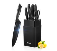 D.Perlla Knife Set, 7 Pieces Kitchen Knife Set with Built-in Sharpener, Non-Stick & No Rust, Black Coating Stainless Steel Knife Set, Sharp Chef Knife Set with Universal Knife Block, Dishwasher Safe