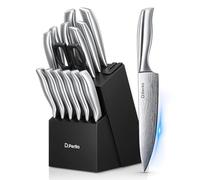 D.Perlla Knife Set with Block, 15 Pieces with Built-in Sharpener, High Grade Stainless Steel Kitchen Knife Set with Knives, Steak Knives, Scissors for Chopping, Slicing, Dicing, Sharp and No Rust