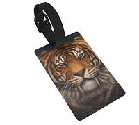 D Printed Tiger Head 2 Pcs Luggage Tags, Privacy Cover ID Label Loop and Address Card for Travel Bag Suitcase