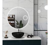 D Pro T Bathrooms 500mm Round Led Bathroom Mirror With Magnifier & Demister Touch Control, Cool White Light