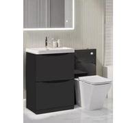 D Pro T Bathrooms 500mm Vanity Unit High Gloss Dark Grey Freestanding Bathroom Cabinet With Ceramic Basin & Soft Close Drawer