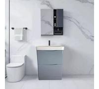 D Pro T Bathrooms 500mm Vanity Unit High Gloss Light Grey Freestanding Bathroom Cabinet With Ceramic Basin & Soft Close Drawer
