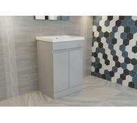 D Pro T Bathrooms 500mm Vanity Unit High Gloss Light Grey Handleless Floor Standing Bathroom Cabinet With Soft Close Storage & Ceramic Basin