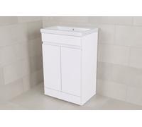 D Pro T Bathrooms 500mm Vanity Unit High Gloss White Handleless Floor Standing Bathroom Cabinet With Soft Close Storage & Ceramic Basin
