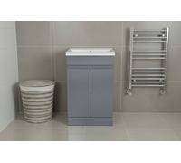 D Pro T Bathrooms 600mm Vanity Unit High Gloss Dark Grey Handleless Floor Standing Bathroom Cabinet With Soft Close Storage & Ceramic Basin