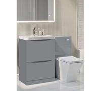 D Pro T Bathrooms 600mm Vanity Unit High Gloss Light Grey Freestanding Bathroom Cabinet With Ceramic Basin & Soft Close Drawer